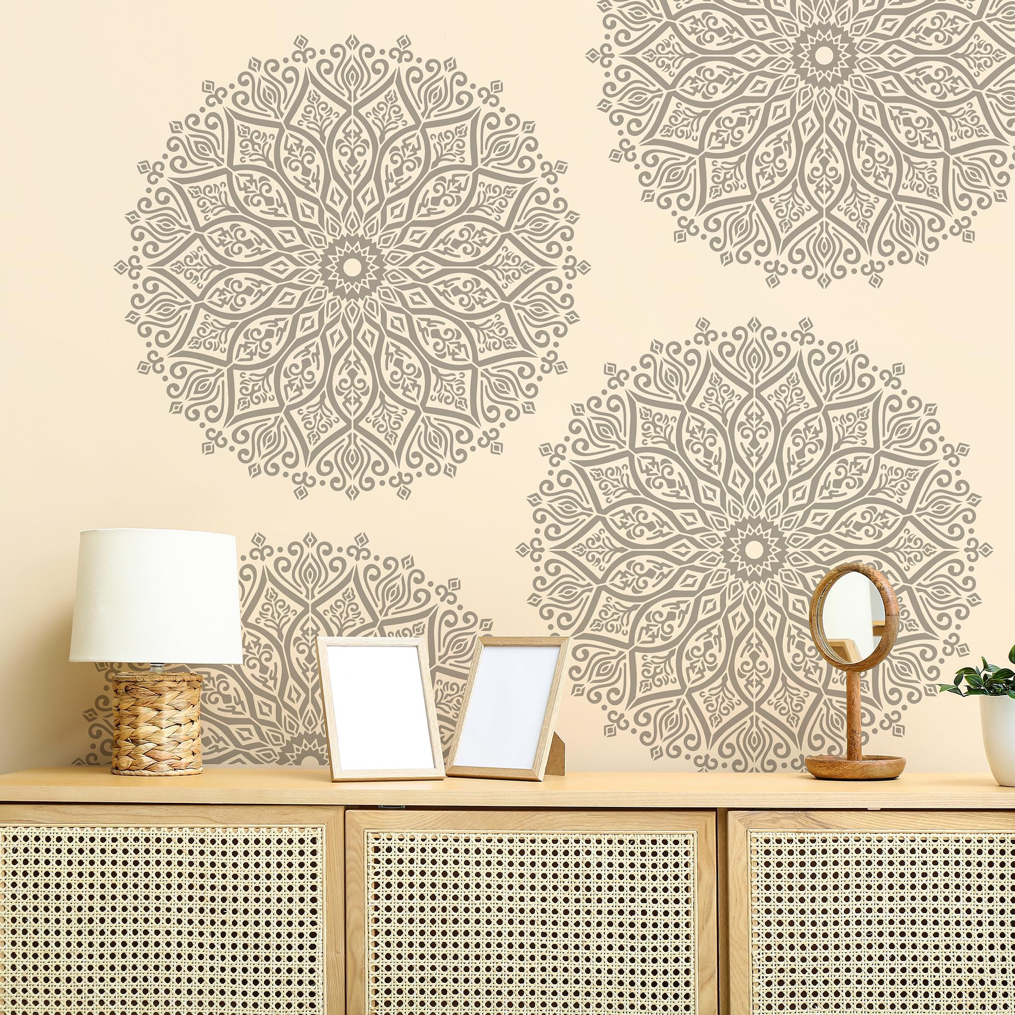 Sistink Große Mandala-Schablonen zum Bemalen – Folk Rangoli Mandala, große Schablonen zum Malen auf Wand, Möbeldekoration