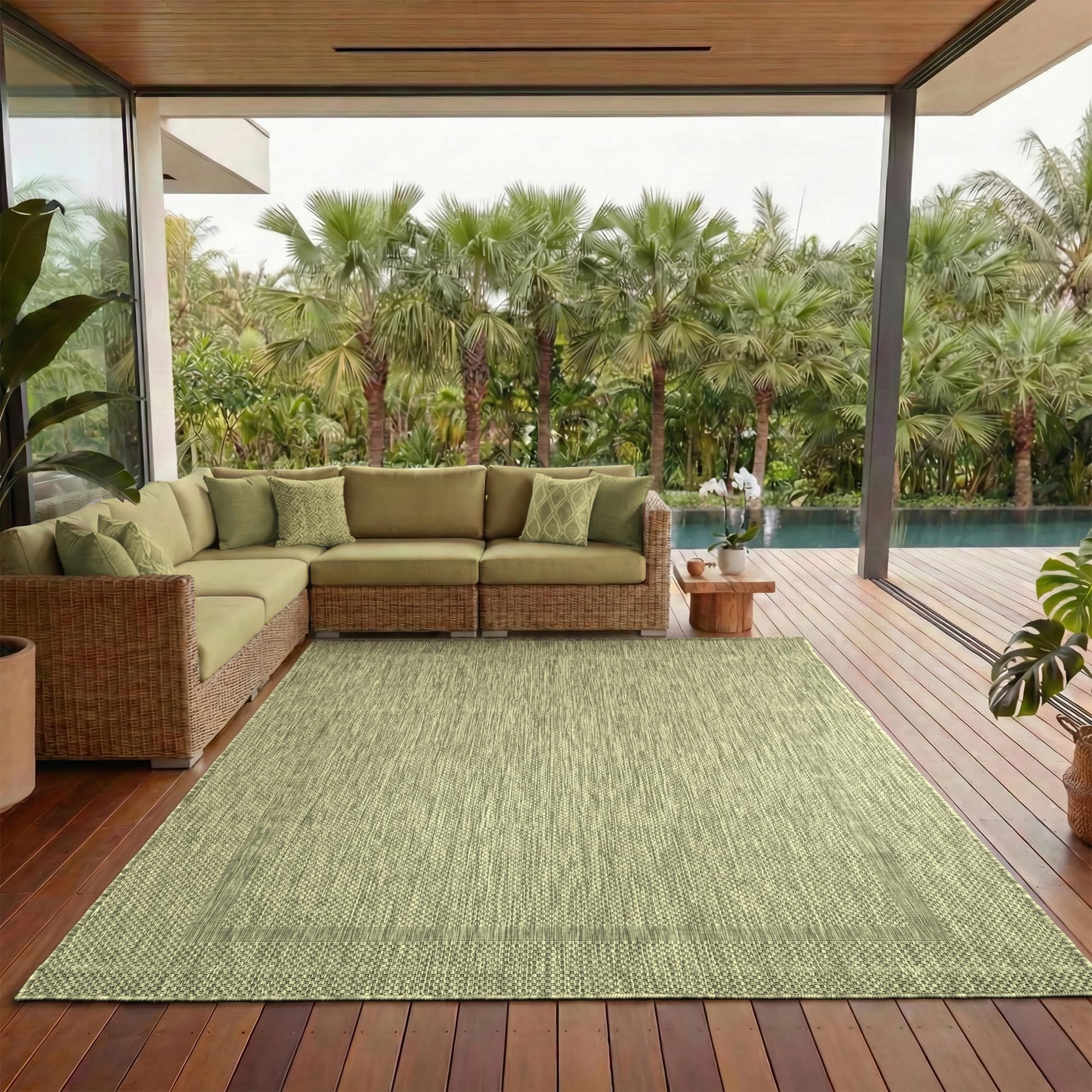 Outdoor Teppich Wetterfest Einfarbiges Design Terrasse Balkon Teppich Rund Küche Garten Sisal-Look Küchenteppich Läufer Flur