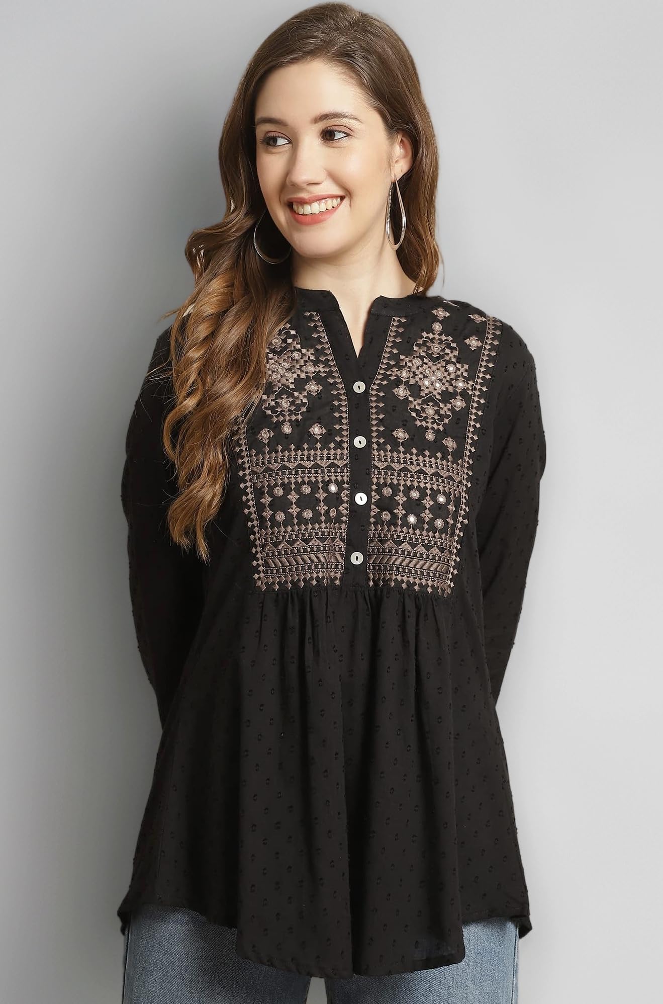 Women's Cotton Relaxed Fit Short Embroide Flare Style Kurti