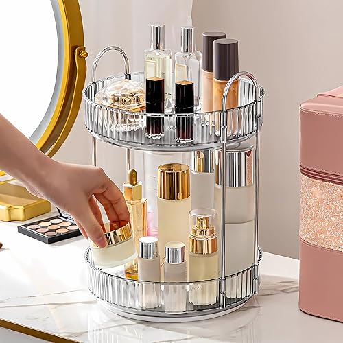 Miniatura 5 de Organizador de maquillaje giratorio de 360 grados para tocador, organizador de perfumes giratorio para encimera de baño, alta capacidad para