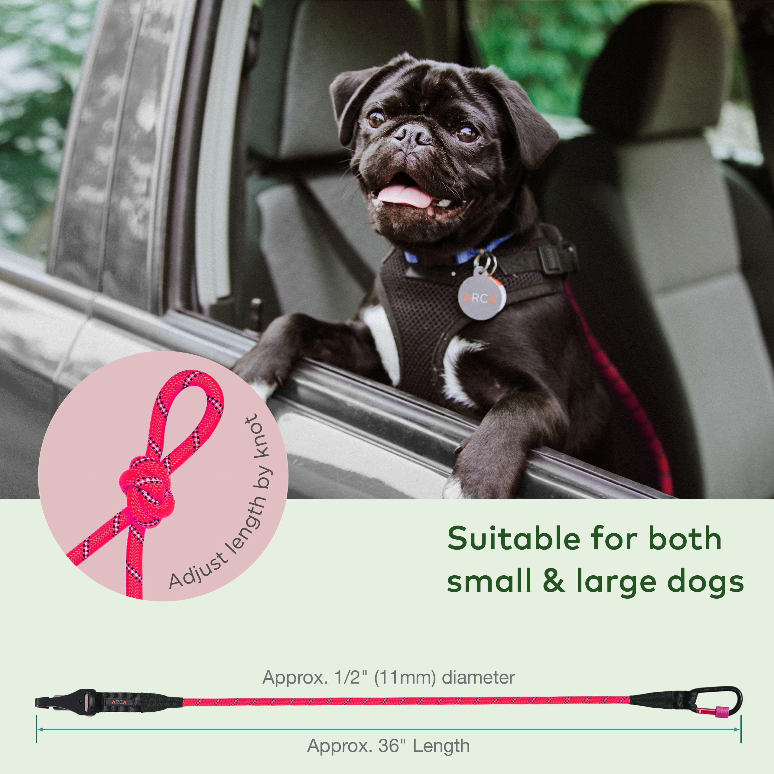 ARCA PET Sicherheitsgurt | Universeller Hunde-Sicherheitsgurt | Langlebiger, reflektierender Auto-Sicherheitsgurt für Hunde mit Clip-Hakenriegel, Schnalle und Karabiner aus Legierung - sichere und