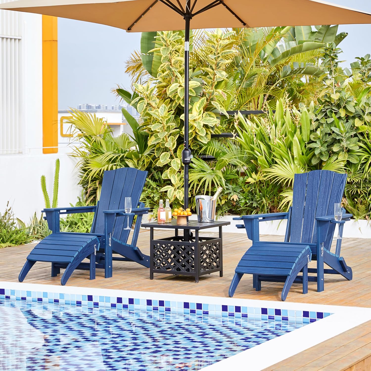 Yaheetech Adirondack Ottoman Footrest for Adirondack Chair,HDPE All Weather Outdoor Folding Foot Stool for Porch, Backyard, Lawn, Navy Blue