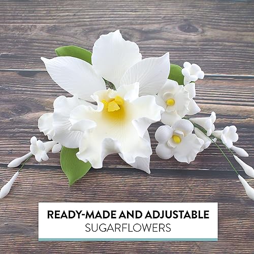 Vista 7 de Global Sugar Art Cattleya Orchid Sugar Cake Flowers - Aerosol arqueado, blanco, 1 unidad por el chef Alan Tetreault Cattleya - Spray de orquídea