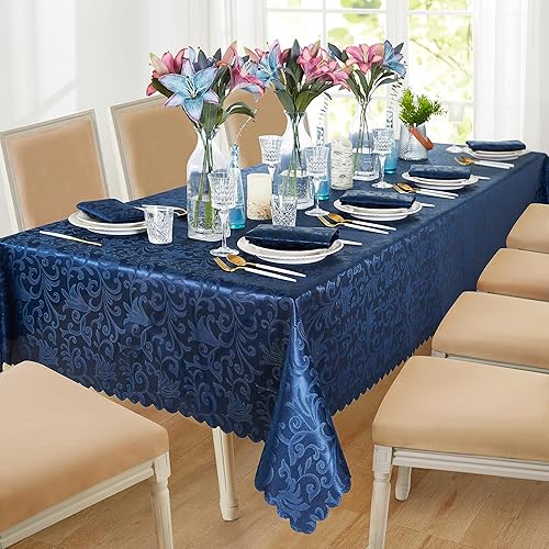 Miniatura 8 de HommxJF Mantel cuadrado de damasco jacquard con diseño de ondas, 52 x 52 pulgadas, mantel lavable para mesa de comedor, fiestas de bufé y campamento