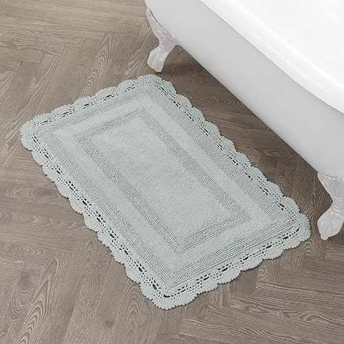 Miniatura 12 de Laura Ashley Alfombra de baño de algodón de ganchillo 17x24 in, Aqua