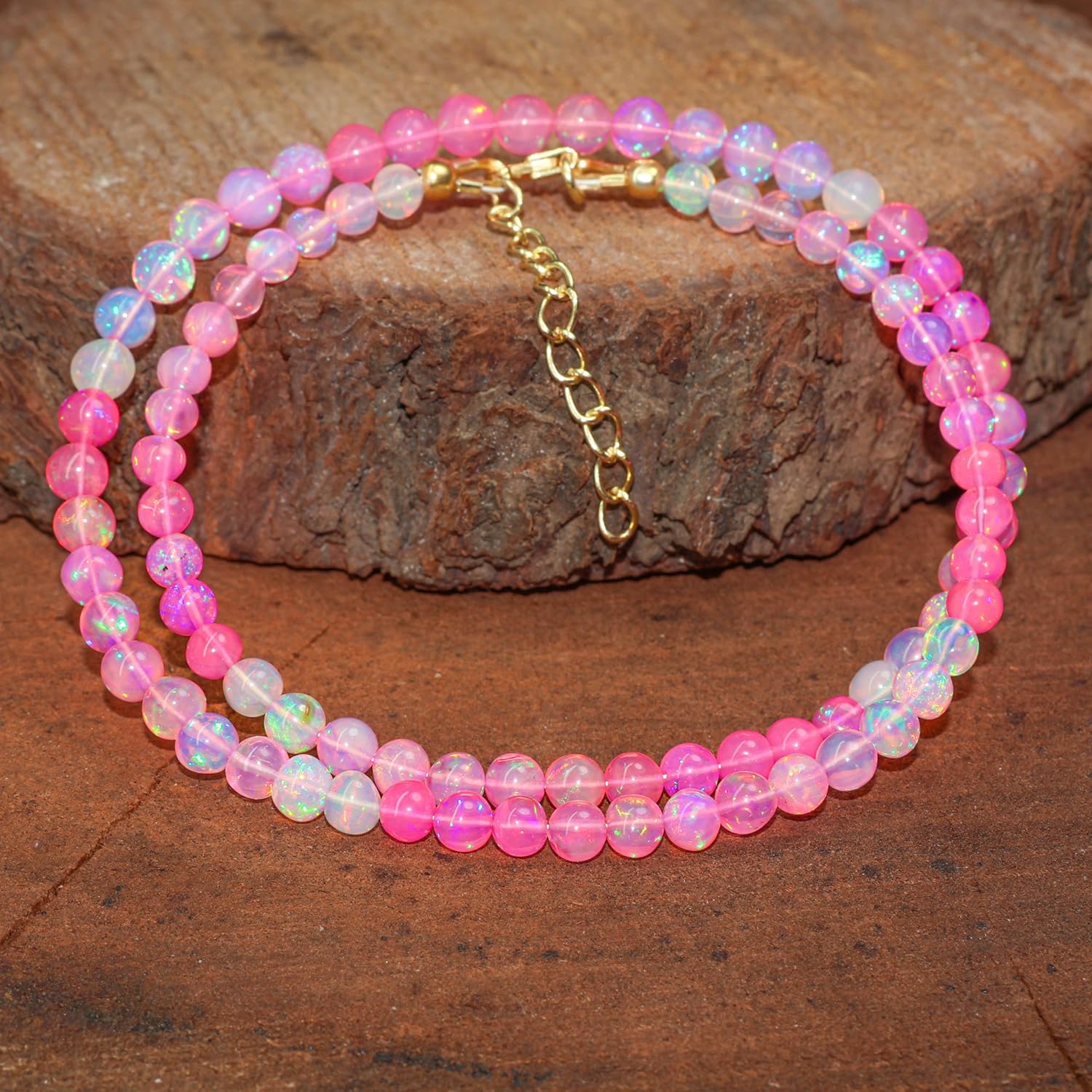 GOODSTONE JEWELS Blue Black and Multi Opal Bead Strand Necklace for Women in 925 Sterling Silver and Yellow Gold Plated Natural Gemstone, Lobster Clasp, Size 16+2 Inch Elegant Fine Jewelry Gift