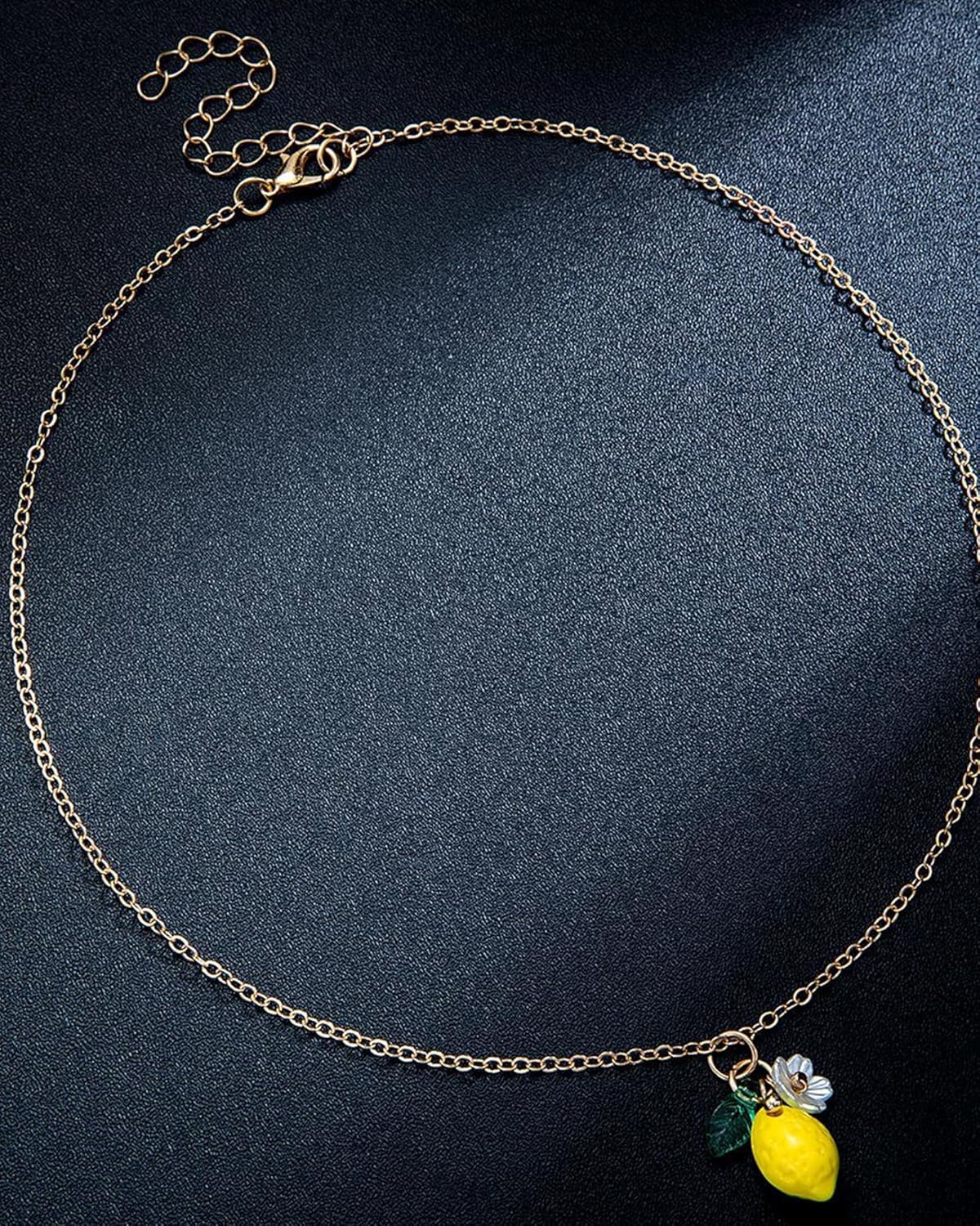 Lemon Necklace Earrings Set for Women Dainty Yellow Lemon Flower Pendant Necklace Cute White Floral Leaf Lemons Dangle Earrings Party Prom Daily Jewelry Accessories Gifts for Her - Image 5