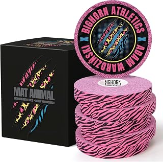 Bighorn Athletics Mat Animal Finger Tape 0.5" × 45ft, 6 Rolls, Pink Zebra | Bold Animal Prints & Colorful Finger Tape Designs for BJJ Training. EZ-Tear, Breathable, Zinc Oxide Adhesive, Residue-Free