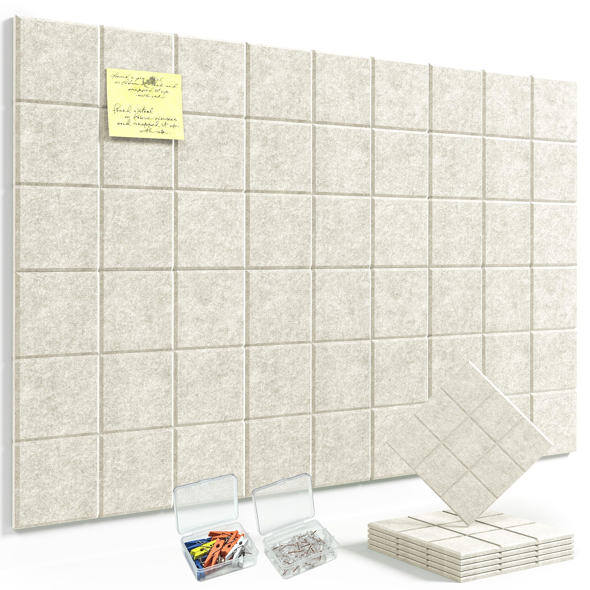 HyFanStr Pin Board Notice Board, 6 Pack 30x30cm Felt Bulletin Board Tiles, Removable Self Adhesive Cork Board Alternative for Classroom Wall Home Office Kitchen, 0.9cm Thick