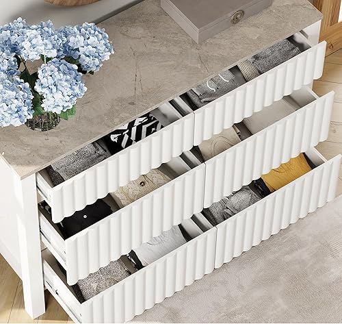 Miniatura 5 de WAMPAT Cómoda para dormitorio con 6 cajones, modernos cofres y aparadores blancos para niños, organizador de armario de almacenamiento de madera