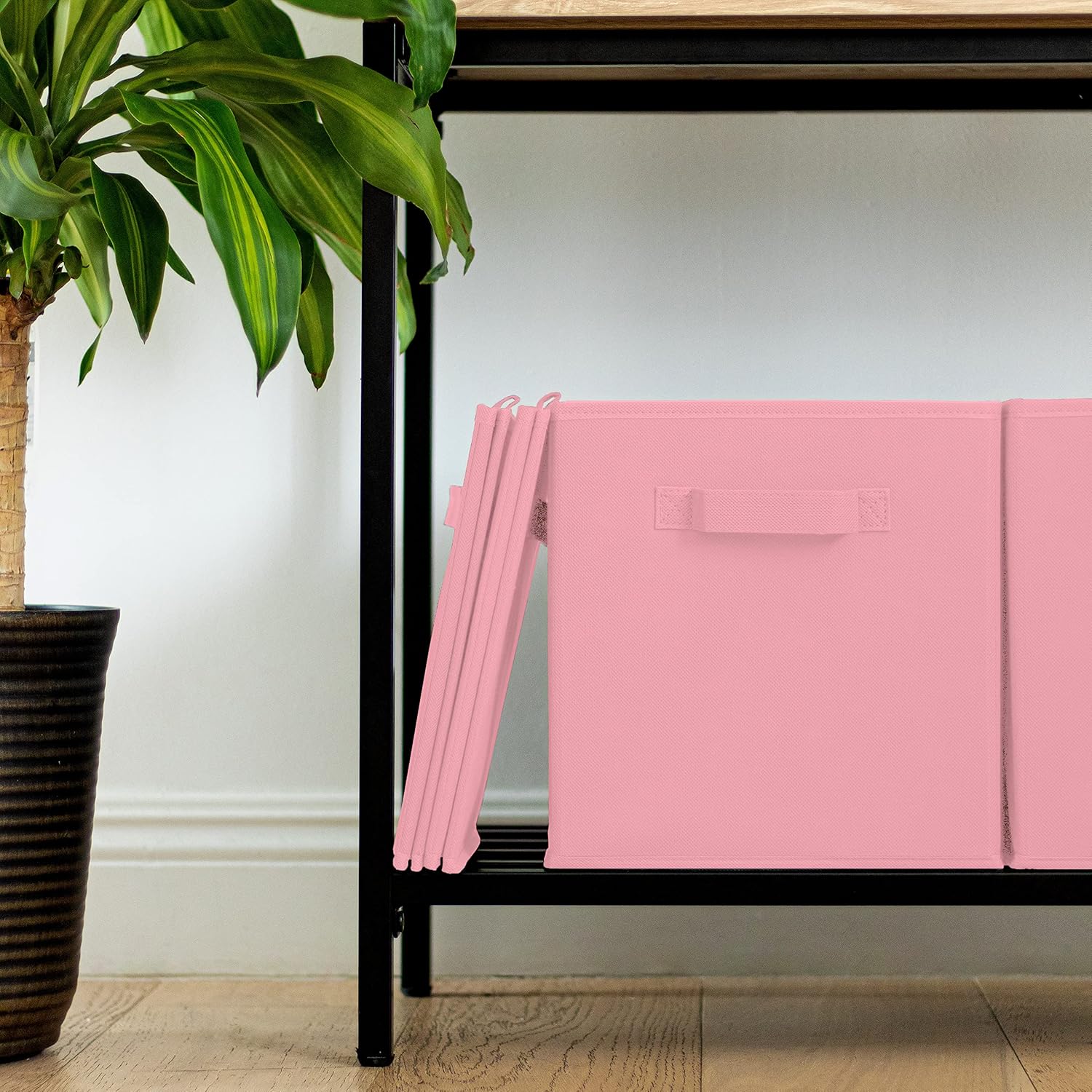 Pomatree Storage Cubes - 11 inch Cube Storage Bins (9 Pack) | Foldable Cubby Organizer Bin for Closet, Clothes and Toys | 2 Reinforced Handles | Fabric Basket Bin (Pink)