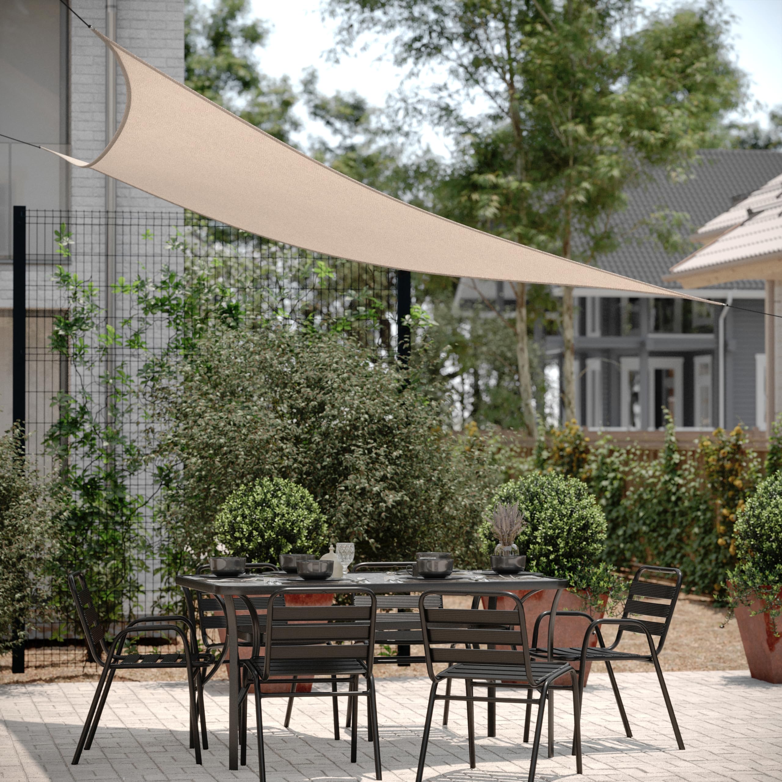 Flash Furniture Palmetto Voile d'ombrage triangulaire en polyéthylène haute densité recyclé avec bords renforcés, anneaux en D en acier inoxydable, cordes de fixation en nylon incluses de 1,5 m, sable
