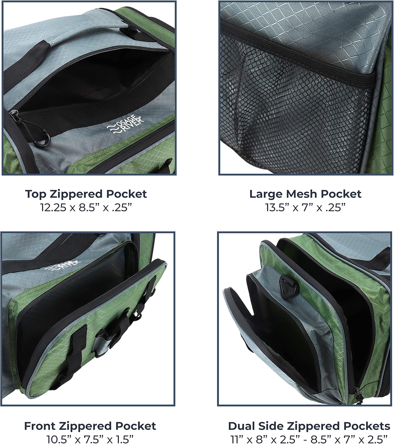 OSAGE RIVER Large Waterproof Fishing Tackle Bag with Padded Shoulder Strap, Ripstop Soft Sided Bag with Fishing Pliers Holder