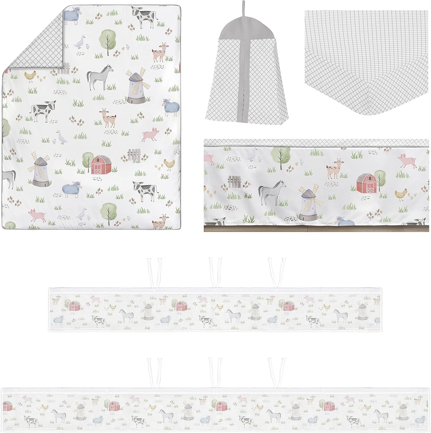 Sweet Jojo Designs Farm Animals Boy or Girl Baby Crib Bedding Set Infant Nursery BreathableBaby Breathable Mesh Crib Liner Blanket Sheet Skirt 6 PC Gender Neutral Farmhouse Barn Horse Cow Sheep Pig