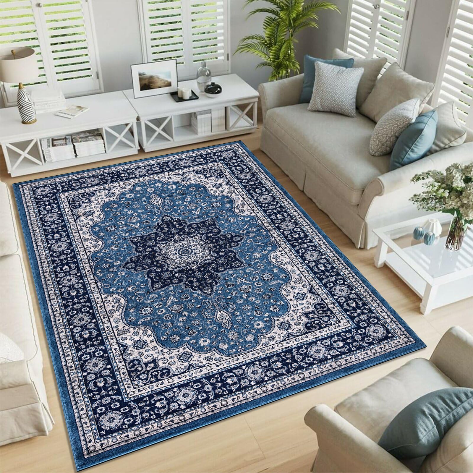 renoazul® Extra Large Rugs Living Room Carpet 240 x 320 cm - Jute Back Blue Rugs For Bedroom - Rome Vintage Carpets For Bedrooms — image 1