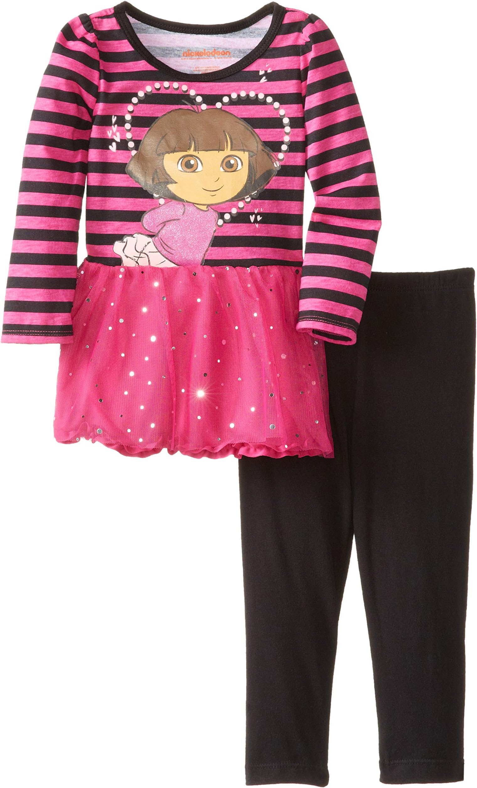 Nickelodeon Girls' Dora Two-Piece Stripe-Top Legging Set