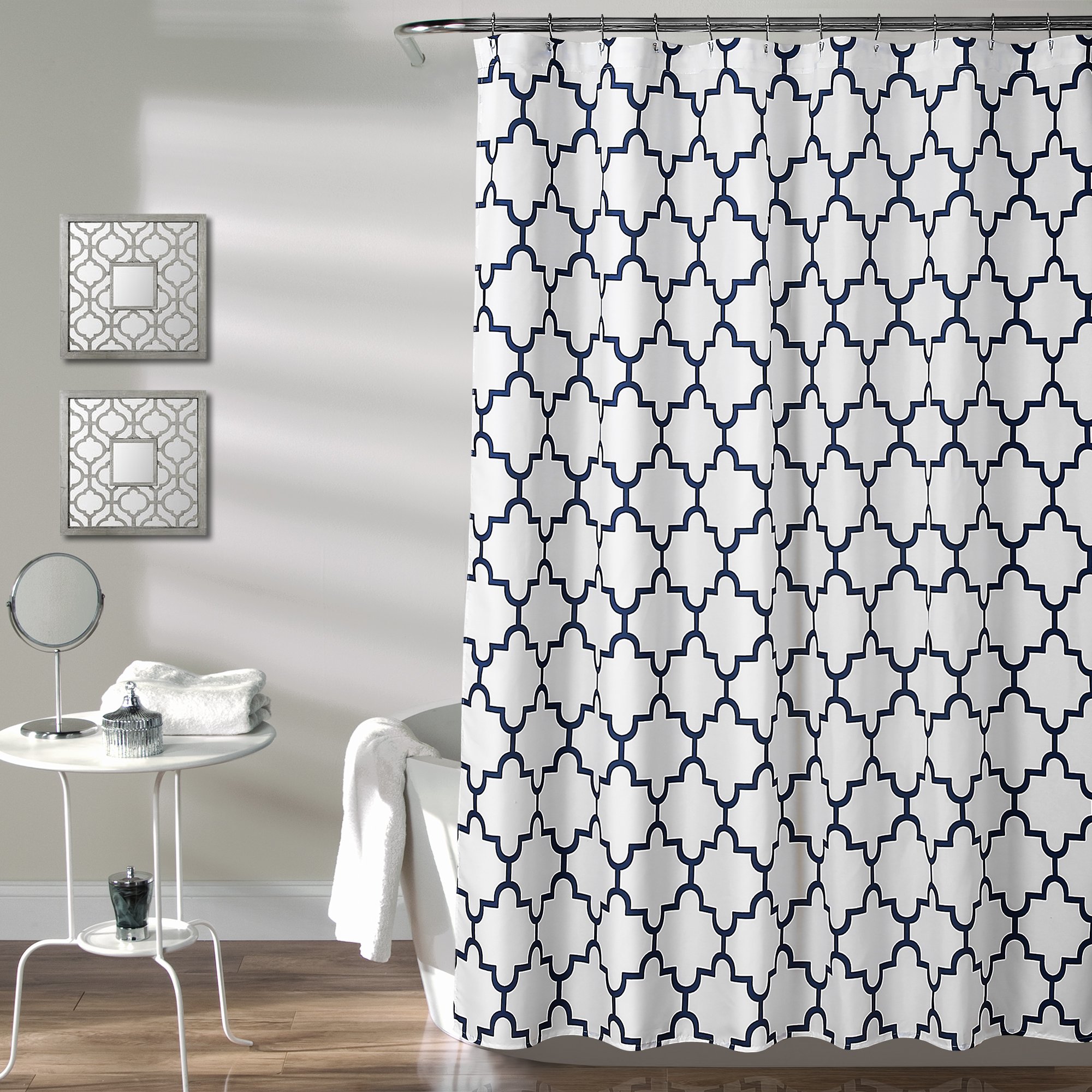 Lush Decor Navy Bellagio Fabric Shower Curtain, Bathroom Accessories, (72" x 72")