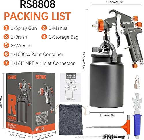 Miniatura 8 de Pistola pulverizadora, pistola de pulverización de aire con sifón, boquilla de 0.071 in, taza de aluminio de 1000 cc, proceso especial, fácil de