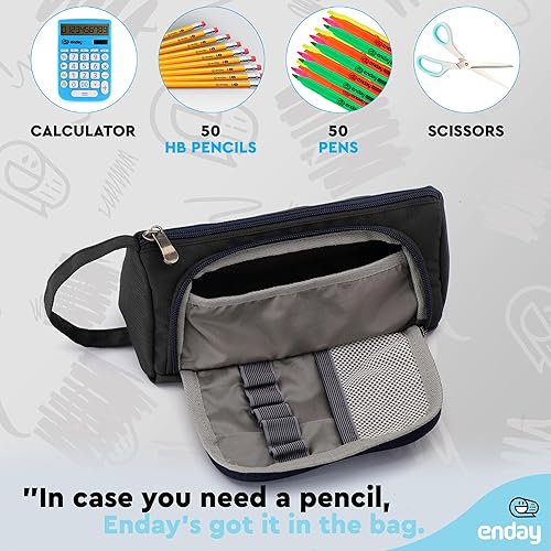 Miniatura 7 de Enday Estuche para lápices de gran capacidad, 3 compartimentos con cremallera, bolsa para lápices de gran capacidad, organizador de estuches con
