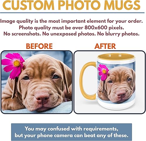 Vista 23 de Tazas de café personalizadas con foto, tazas de 15 onzas personalizadas con imagen, texto, nombre, Negro Negro -,Verde,Miel,LOVE,Rosa claro,Cara