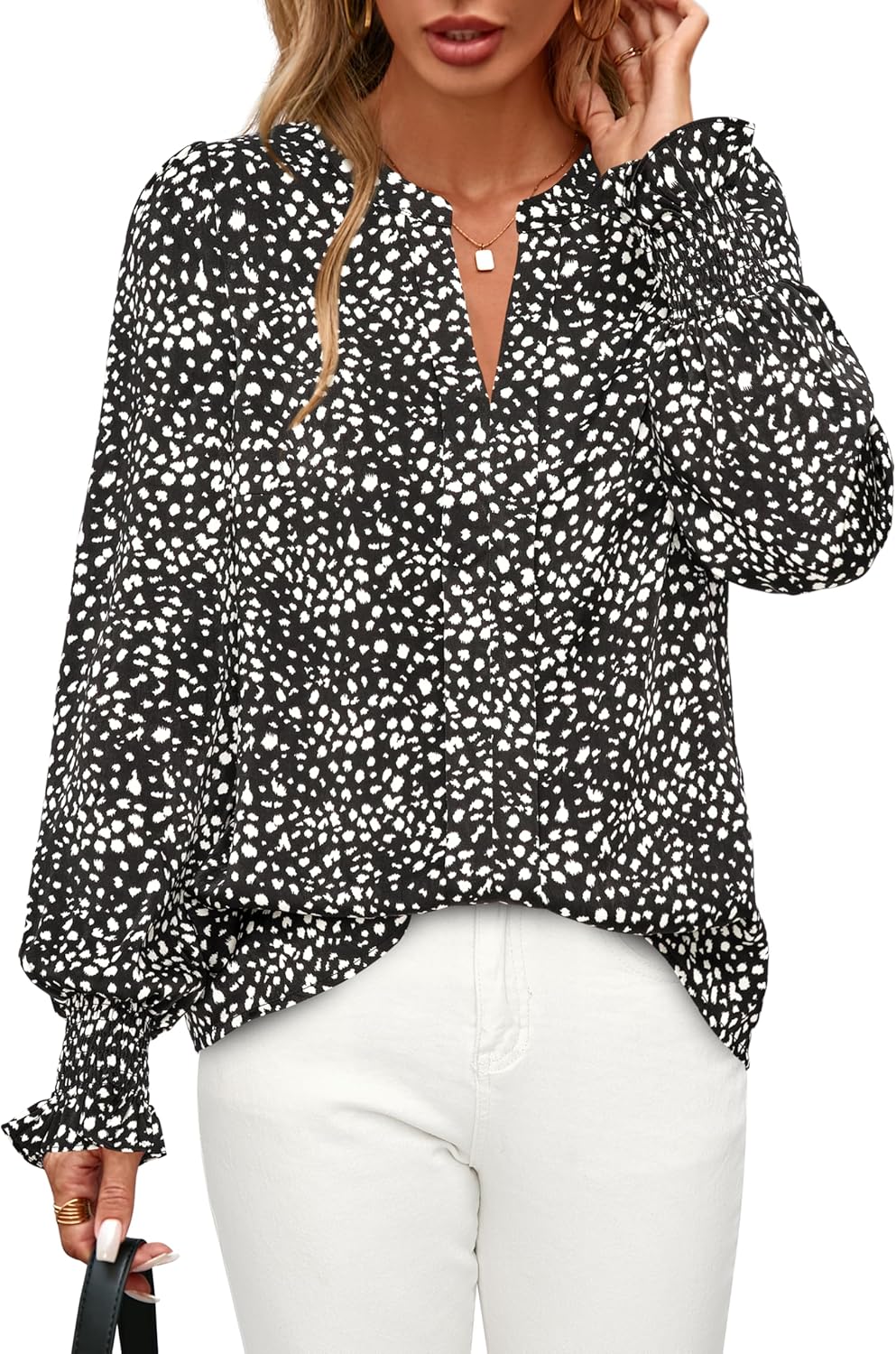 MASCOMODA Womens Boho Floral Long Sleeve Tops Fall Fashion 2025 V Neck Loose Chiffon Work Blouses Dressy Casual Ruffle Shirts - Image 2