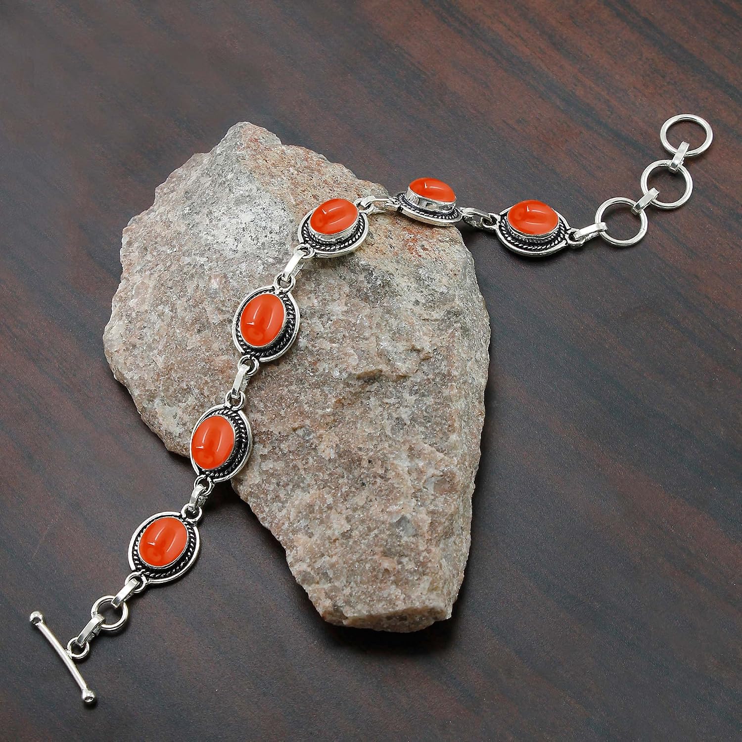 Natural Carnelian 925 Silver Plated Adjustable link Chain Bracelet for Women - July Birthstone Oval Shape Gemstone Handmade Jewelry Bracelet - Mother's Day Gift for Her