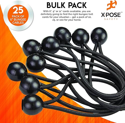 Miniatura 19 de Xpose Safety Cuerdas elásticas de bolas de 6 pulgadas, paquete de 10 cuerdas elásticas resistentes de colores surtidos en blanco y negro con lazos