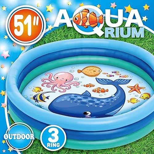 Miniatura 6 de Piscina inflable de 3 anillos  Flotadores de piscina para niños de 51 pulgadas con diseño de acuario  Piscina redonda para niños de 3 anillos para