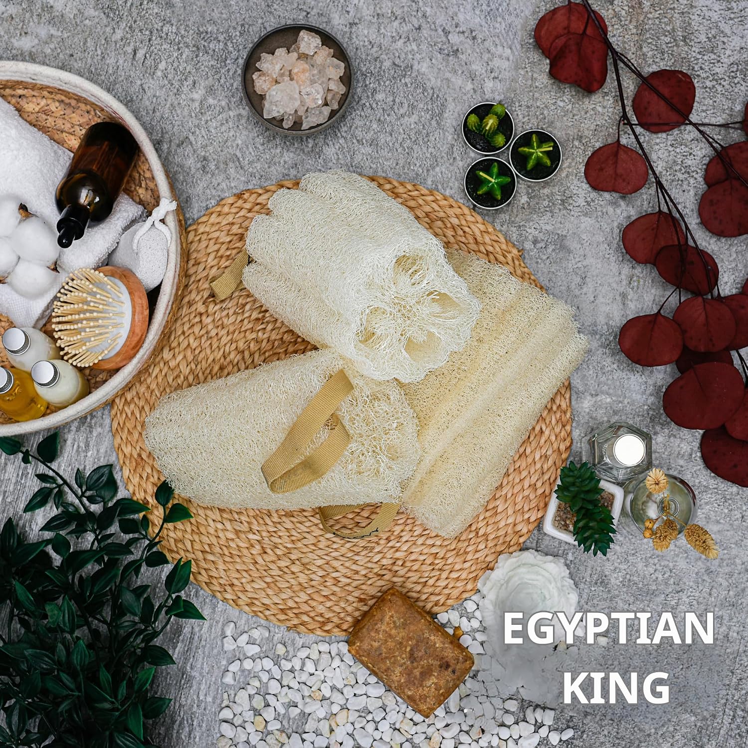 2 Natural Egyptian Loofahs Exfoliating Scrubber for Shower, Natural Loofah Sponge Body Scrubber, Deep Clean & Invigorate Your Skin, for Men and Women