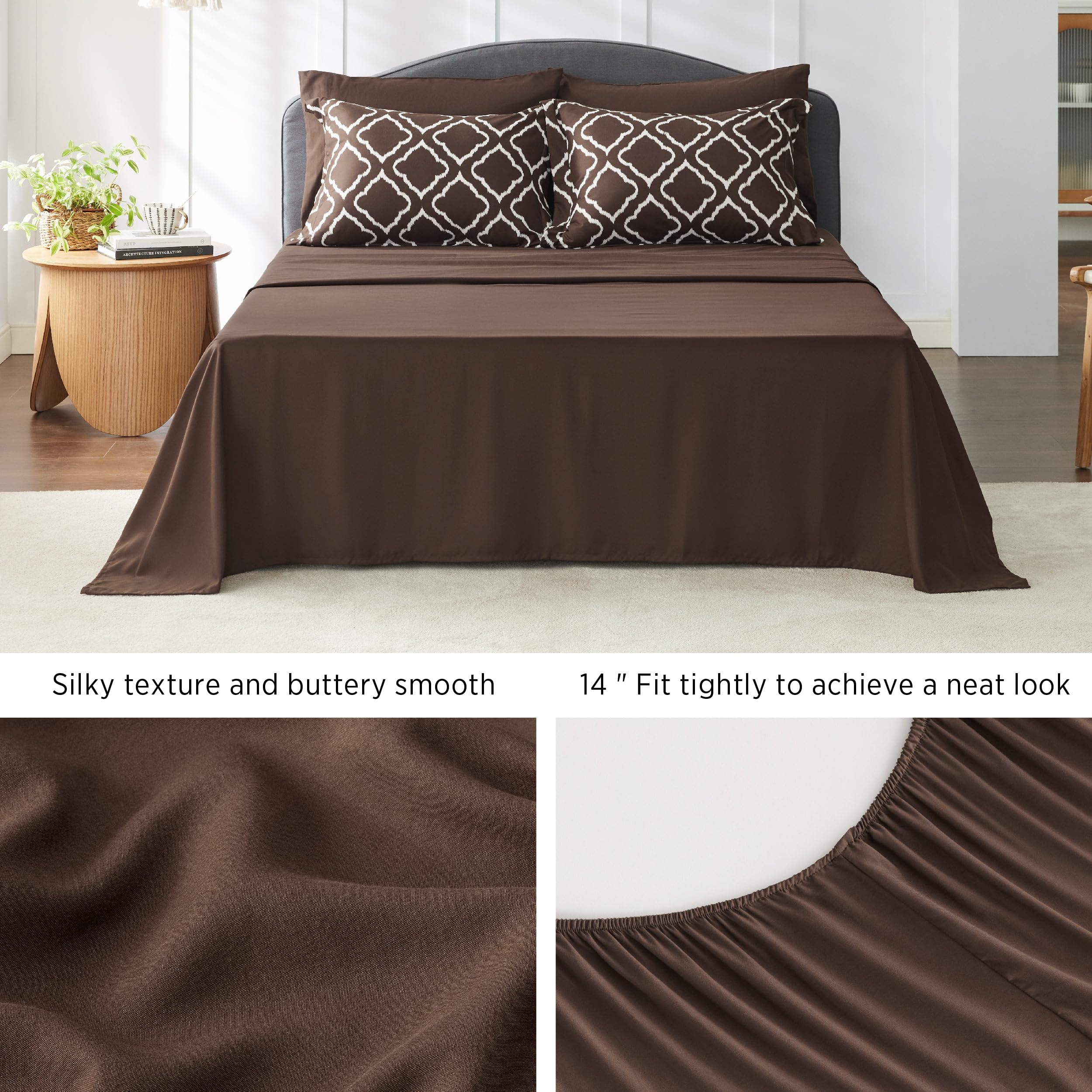 Bedsure Queen Comforter Set 7 Pieces - Brown Quatrefoil Comforters Queen Size, Lightweight Bedding Sets for All Season, Bed in a Bag with Comforters, Sheets, Pillowcases & Shams