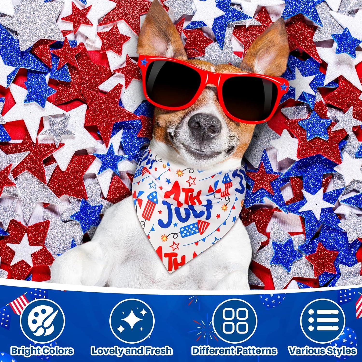 72 Pcs 4th of July Dog Bandanas Patriotic Dog Bandana Bulk Adjustable Washable Pet Triangle Scarf Soft Kerchief Bib for Independence Day Holiday Pet Costume Accessories