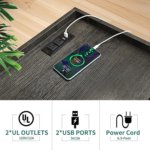 Miniatura 5 de YITAHOME Soporte para tocadiscos con tomas de corriente y luces LED con capacidad para hasta 130 álbumes, mesa de tocadiscos con almacenamiento,