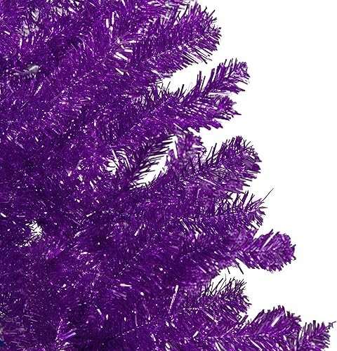 Miniatura 4 de Árbol de Navidad artificial de oropel morado metálico de 4.5 pies, sin luz
