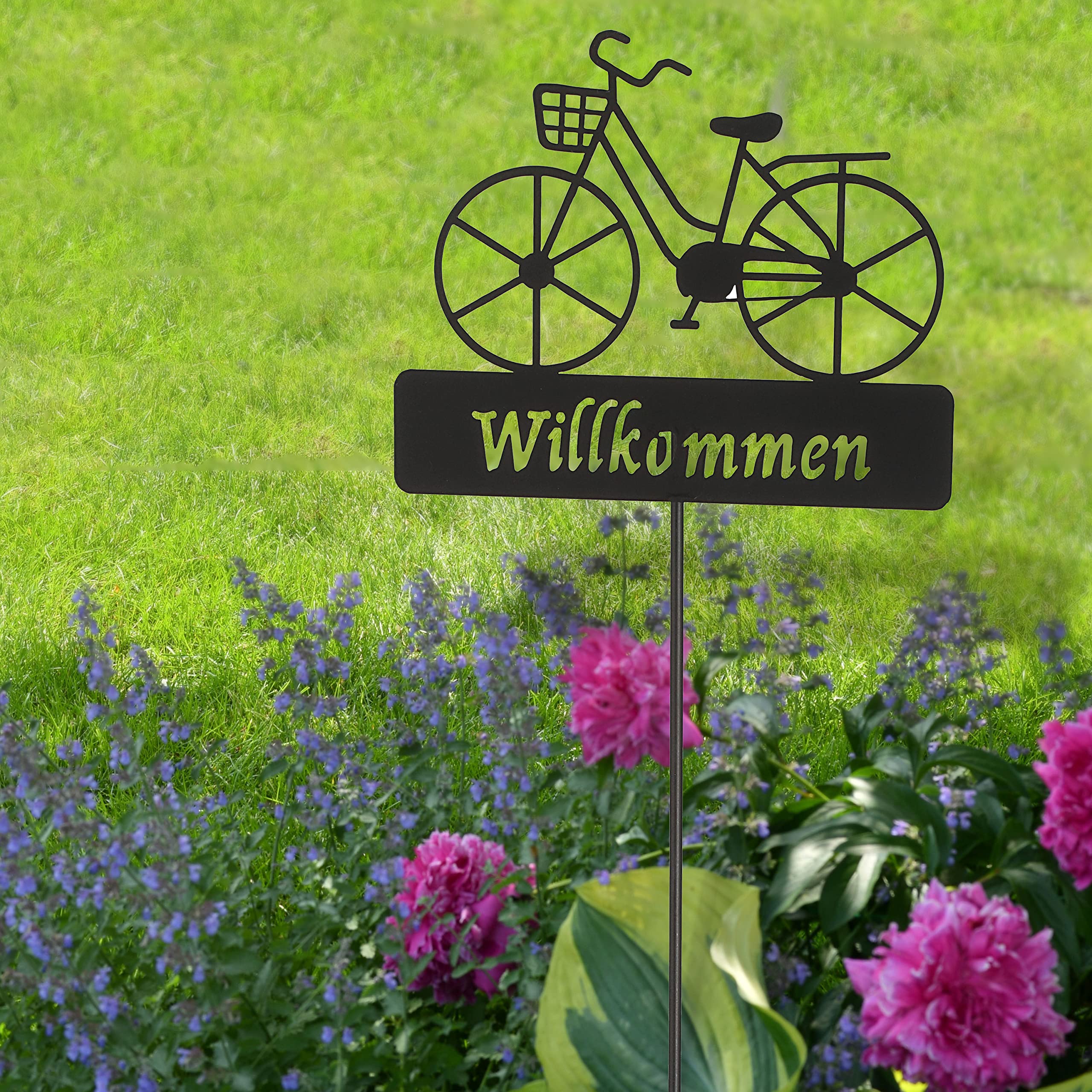 Garden Stake Welcome Bicycle 20 x 90 cm Metal Garden Decoration for