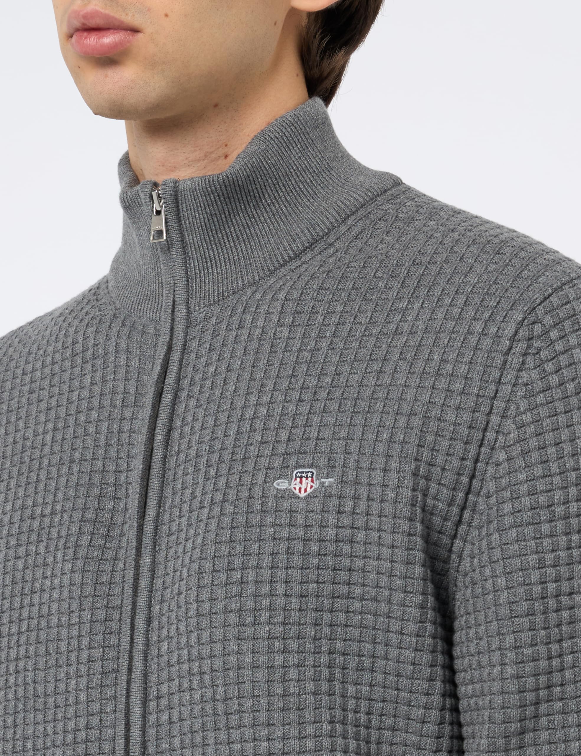 GANT Zipped Textured Cotton Cardigan Maglione Uomo