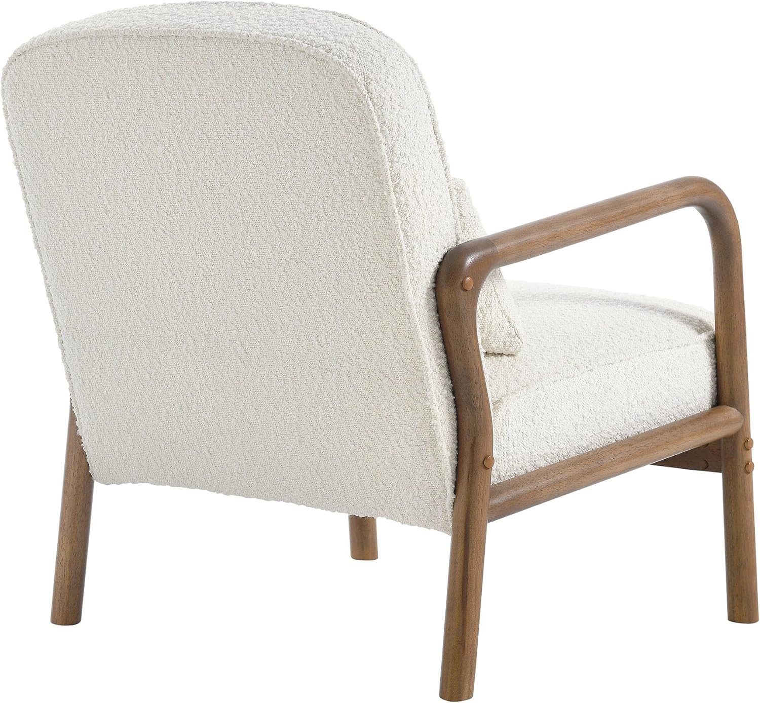 Modway Charlie Boucle Upholstered Wood Accent Armchair in Ivory – Mid-Century Modern Chair with Cushion – Cozy Reading Chair with Solid Wood Frame – Fabric Upholstered Armchair for Living Room