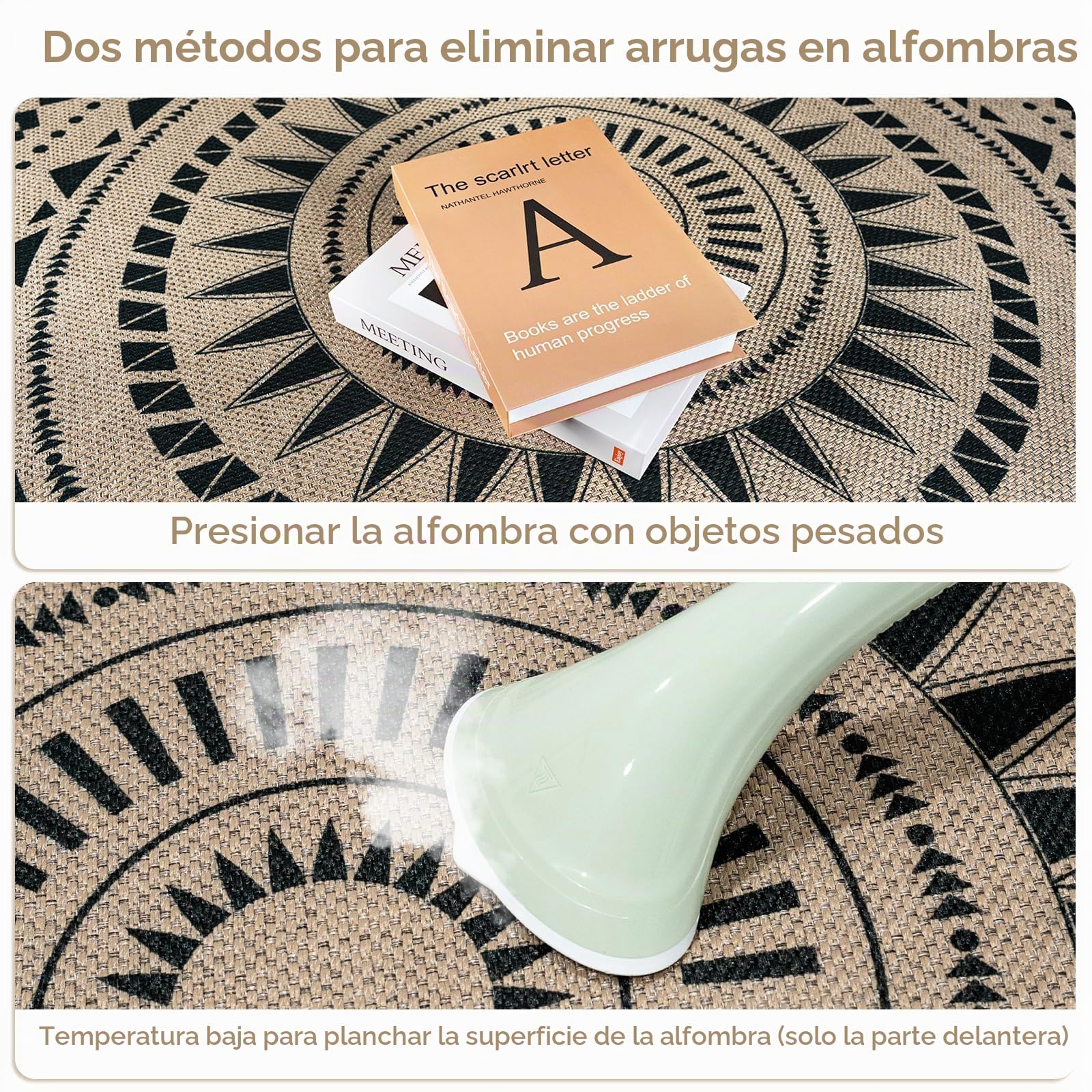 Alfombra Redonda de 160 cm de diámetro, Aspecto de Yute, Alfombra Antideslizante, Alfombra Lavable, empaque Plegable, Alfombra Redonda para Dormitorio, Sala de Estar y balcón