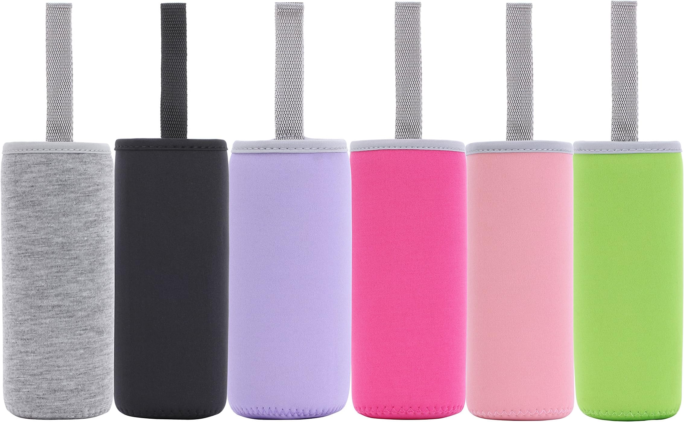 Neoprene Glass Water Bottle Sleeves Holders With Carry Straps - 6 Pack Multi-Color - 16-18oz Bottle Size - Quality Rubber Insulation for Colder Or Hot