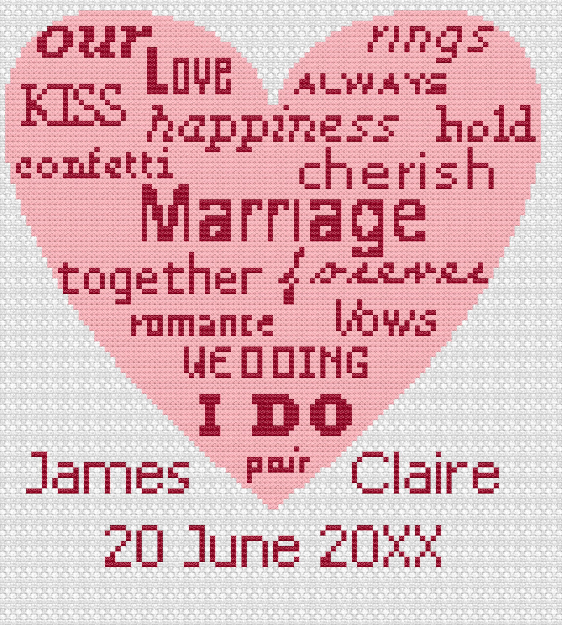 Wedding Heart Words Wedding Sampler Cross Stitch Kit