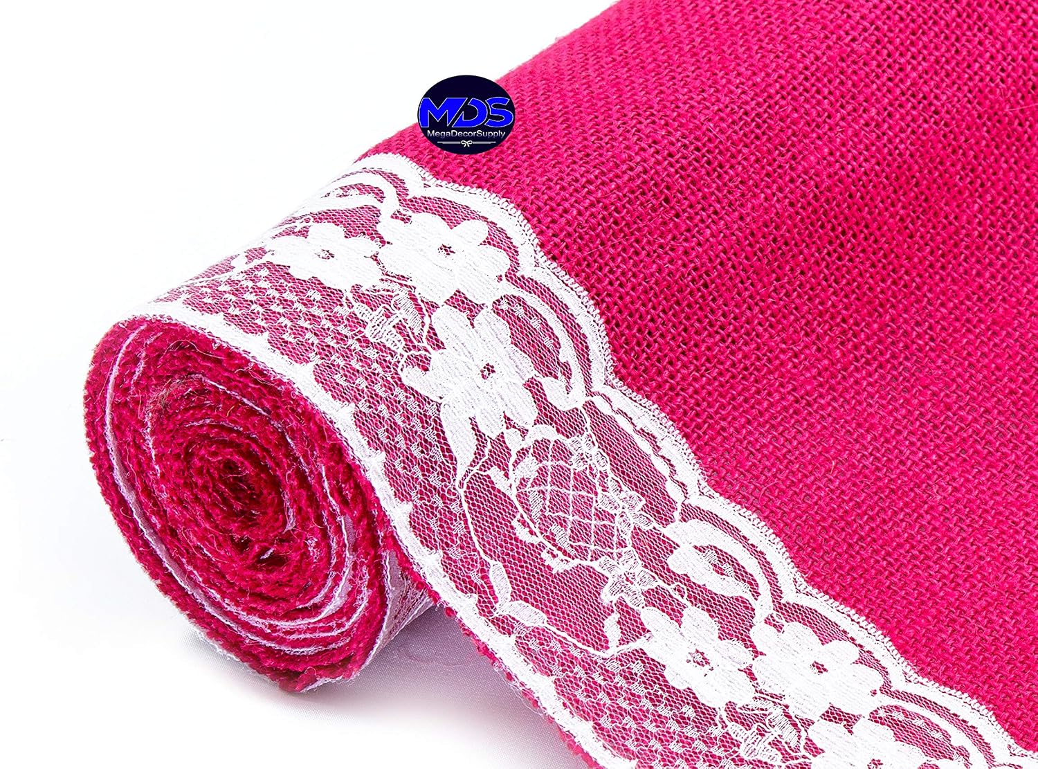 MDS Pack of 12 Wedding 12 x 108 inch Burlap Lace Hessian Table Runner Rustic Magenta Jute Country Vintage for Wedding Banquet Decoration – Magenta Lace Jute Burlap