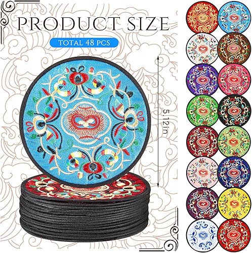 Miniatura 2 de Boao 48 posavasos de tela absorbentes para bebidas, 5.12 pulgadas, posavasos de tela bohemios indios, artículos de regalo multicolor, posavasos de