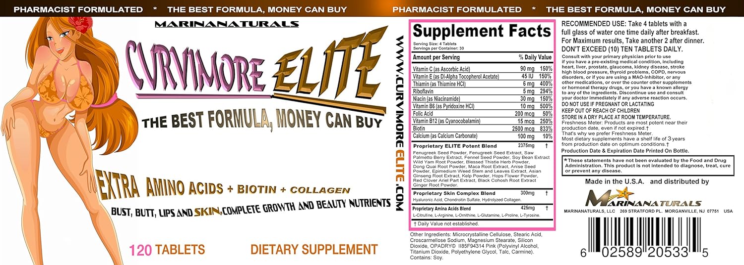 CURVIMORE Elite Complete Starter KIT Advanced Breast Enlargement, Butt Enhancement, Bust Enhancement, Booty Enhancement, Lip Plumping & Skin Tightening Pills – Bigger Breasts, Hips & Glutes. 1-Month