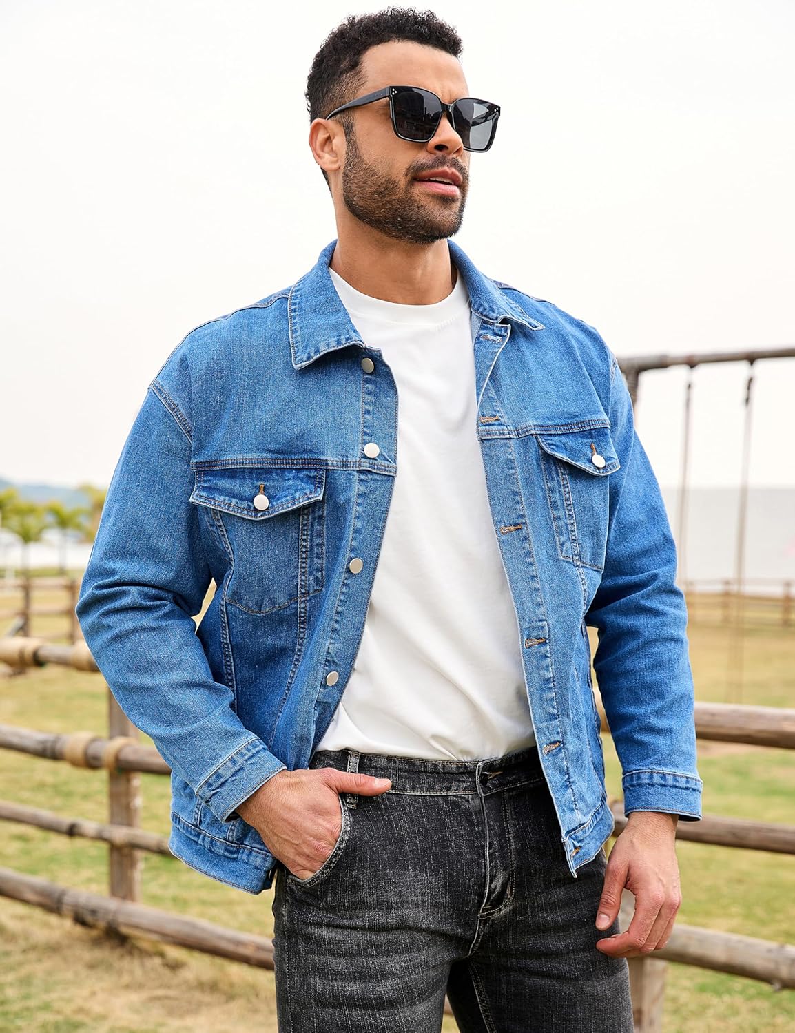 Bindefon Denim Jackets for Men Trucker Jean Jacket Unlined Coats Spring Fall Outfits - Image 3