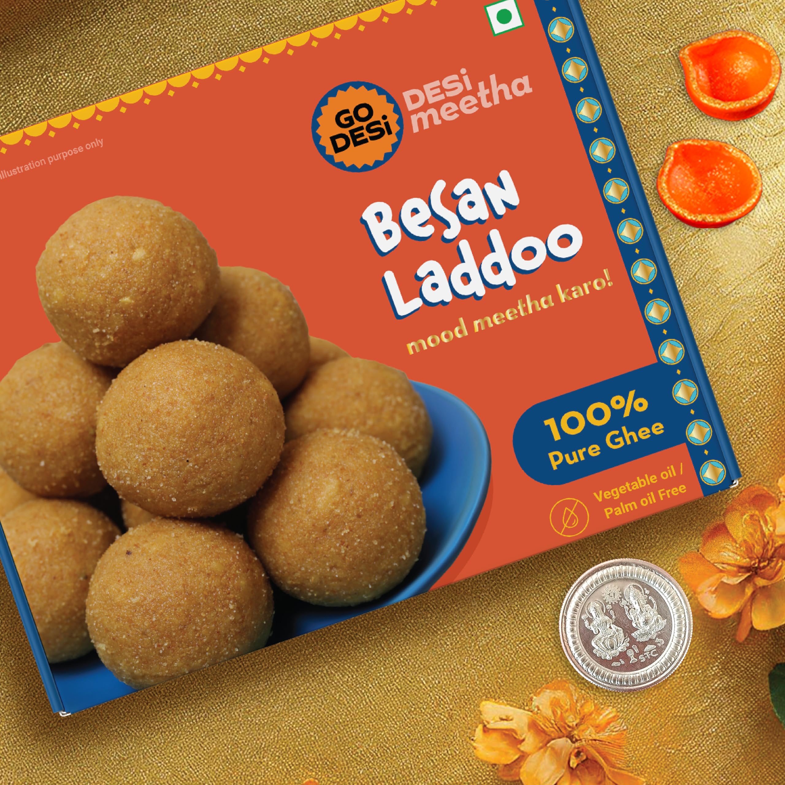 GO DESi Besan Ladoo 200 grams with Diya, Made with Pure Ghee, Laddu, Laddoo, Indian Sweets Mithai, Gift pack (B0DFTYX1TG) Amazon Price History, Amazon Price Tracker