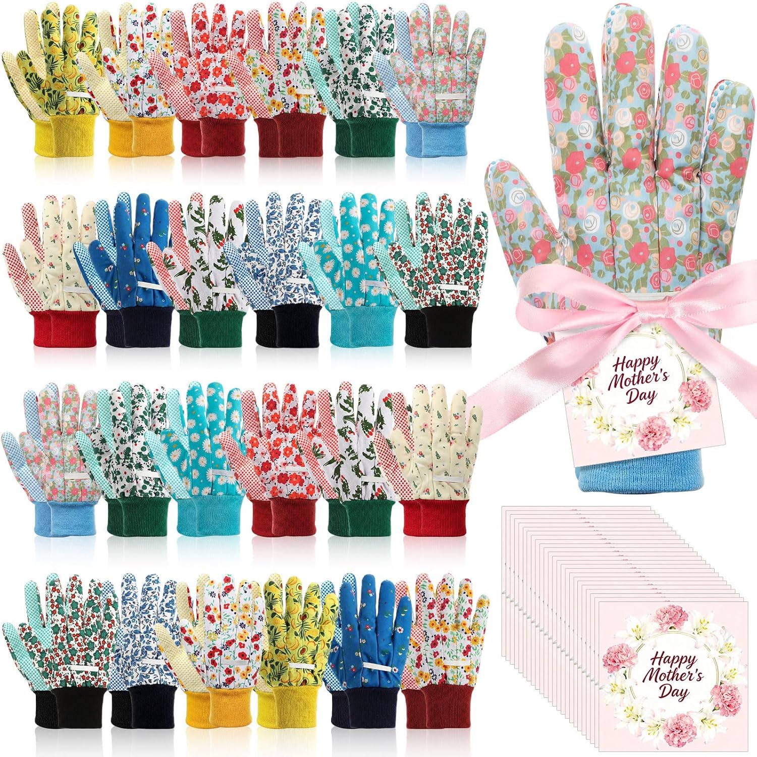 Sliner 24 Sets Mother's Day Gardening Gifts Bulk Floral Gardening Gloves Set Soft Breathable Yard Work Gloves with Gift Tags Ribbon for Women Ladies Mom Law Plant Lover