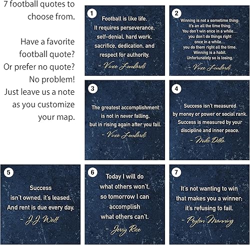 Vista 43 de HolyCowCanvas Personalized Canvas Football Stadium Map Tracker with Pins, Metal Footballs, Customized Sports Gift, Push Pin USA Map (Green Vintage)