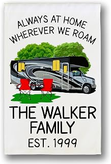 Always at Home Wherever We Roam, Class C Motorhome Campsite Flag, Customize Your Way, White (Gray)