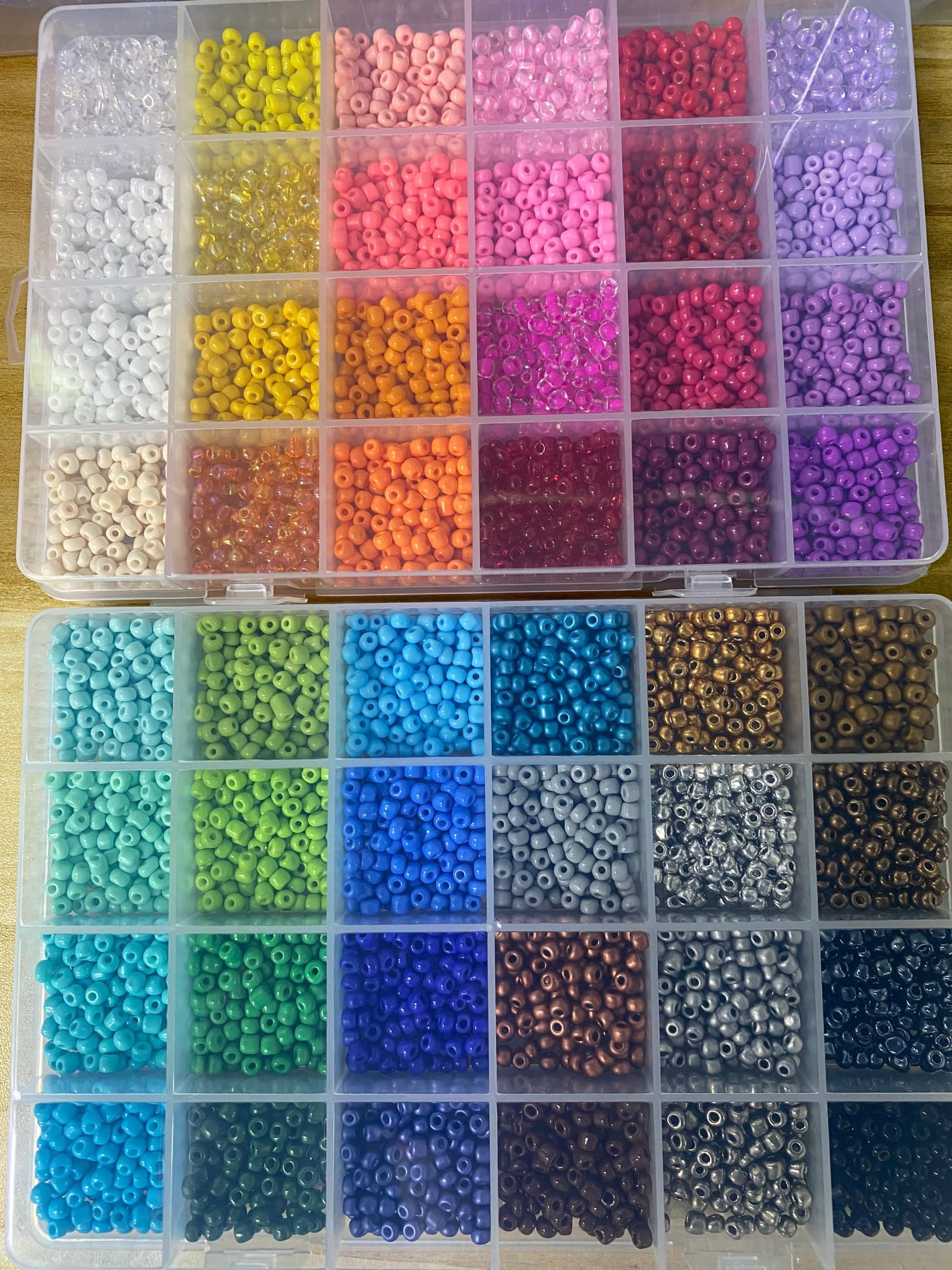 Bala&Fillic Size 4mm 6/0 Glass Seed Beads, 48 Colors in Box About 6800pcs with Elastic String and Beading Needles