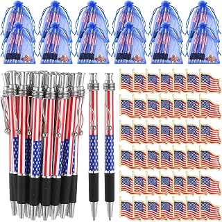600 Pcs 4th of July Pen American Flag Lapel Pins Gift Bulk Independence Day Party Supplies Memorial Day Patriotic Pens Organza Gift Bag Home School Office Supplies