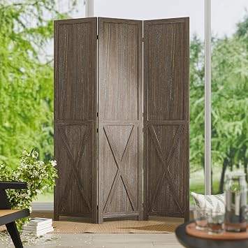 Cozy Castle 3 Panel Folding Room Divider, Solid Wood Privacy Screen, Freestanding Partition Wall, Temporary Wall for Home/Office/Bedroom/Restaurant, Rustic Brown